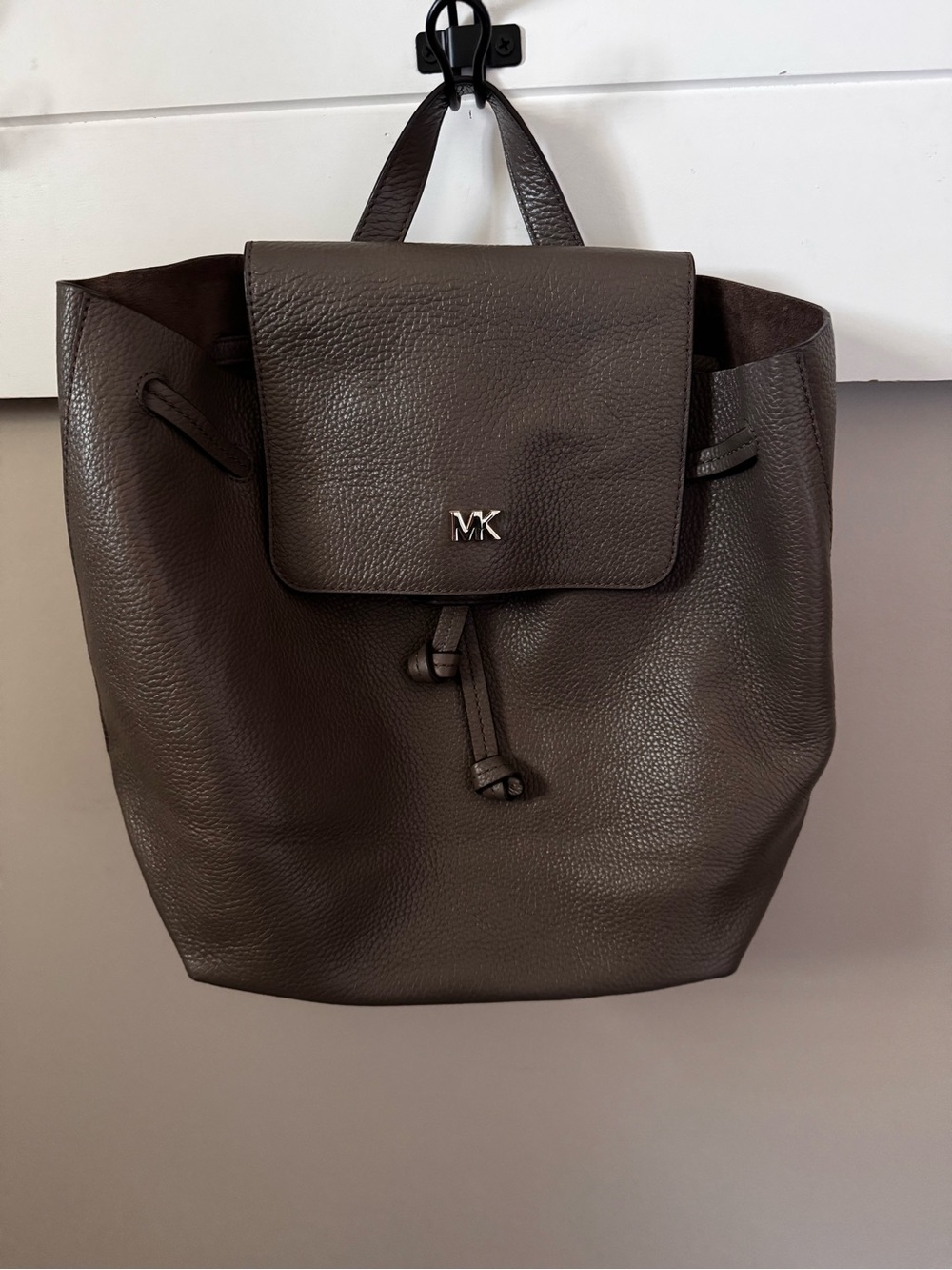 Michael Kors Dark Brown Pebbled Leather Drawstring Backpack
